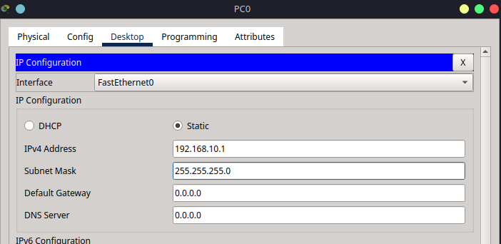 Figure 3: PC0 IPv4 settings