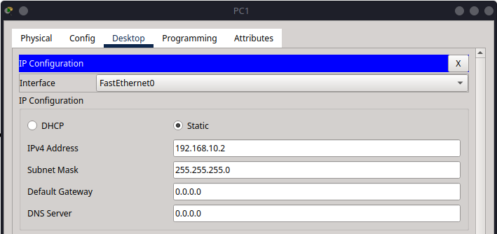 Figure 4: PC1 IPv4 settings