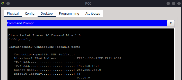 Figure 4: PC1 IPv4 settings